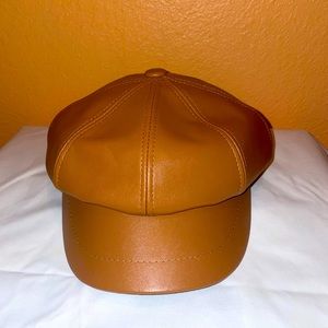 Fashionable Caramel Leather Beret Hat!